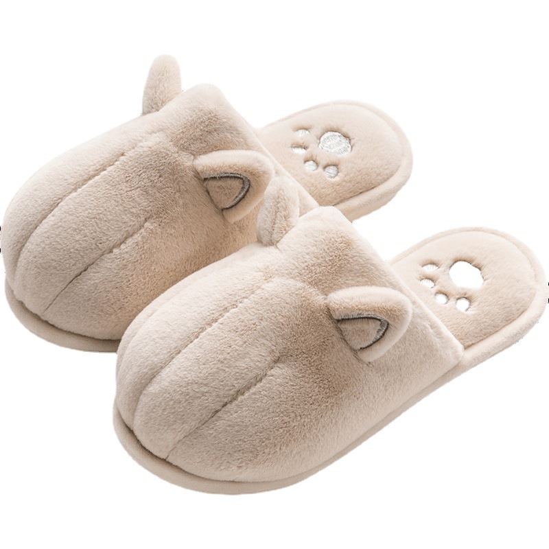 Popular fabric plush cotton slippers cute women's winter non-slip couple home warm home indoor men's confinement cotton shoes