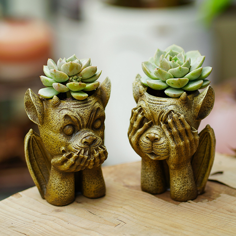 創意戶外園林庭院裝飾品多肉植物小花盆綠植水培盆栽惡魔造型雕塑