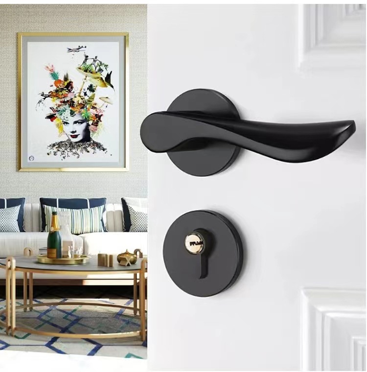 Simple American Style Black Bedroom Door Lock Interior Door Universal Room Wooden Door Handle Magnetic Mute Handle Lock