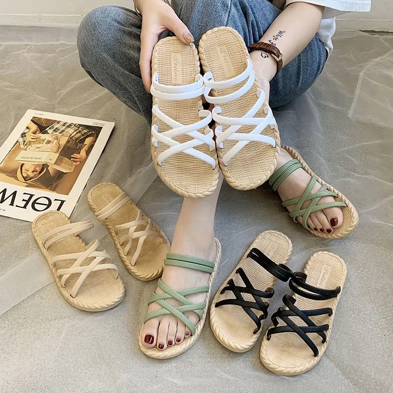 Slippers Women's Outer Wear 2024 Summer New Korean Style Internet Celebrant Roman Fairy Style Flat Sandals for Students Women's Trendy