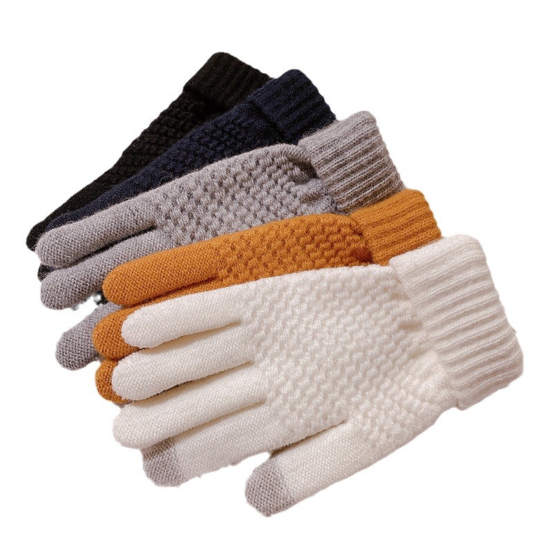 Thermal gloves for women winter 2023 autumn and winter New fleece-lined thickened cold-proof flip touch screen knitted thermal gloves for men