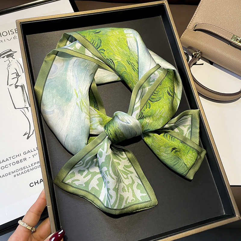 Hangzhou silk scarf green national wind mulberry silk ribbon women's spring and autumn with double silk long scarf 150*15cm scarf