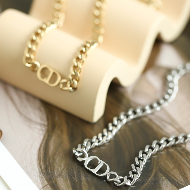 Stainless steel CD letters Cuban necklace European and American big-name thick chain hip-hop punk titanium steel clavicle chain neck chain wholesale