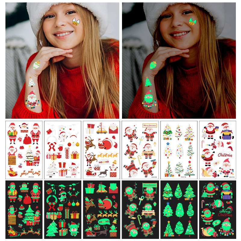 New in stock Hot Selling Luminous Christmas Tattoo Sticker Holiday Party Window Glass Christmas Gift Decoration Sticker
