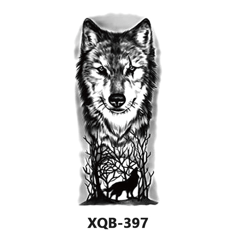Small Full Arm Animal Tiger Wolf Flower Arm Tattoo Sticker Half Arm Waterproof Women Lasting Men Wholesale Black and White Transfer Sticker