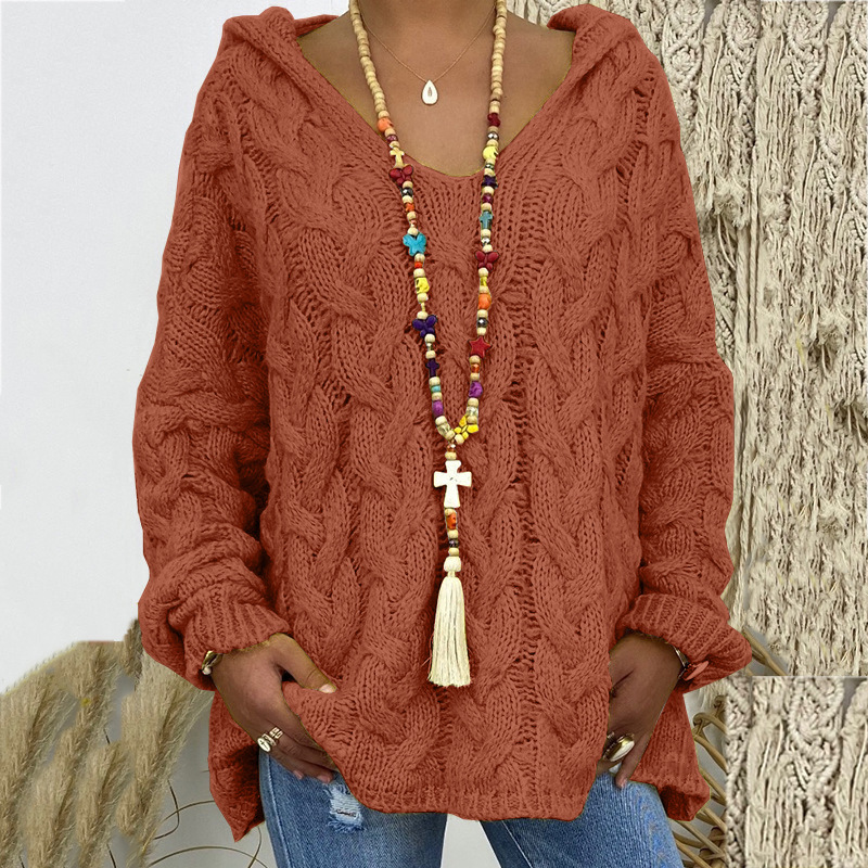 2023 autumn and winter New sweater solid color twist knitted hoodie Europe and the United States cross-border for Amazon independent station explosions