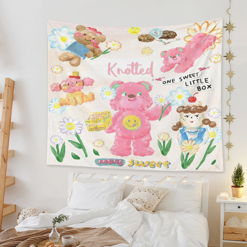Girl's Heart Background Cloth Wall Cloth Hanging Cloth Cartoon Live Fabric Bedside Dormitory Layout Background Wall Tapestry Bedroom