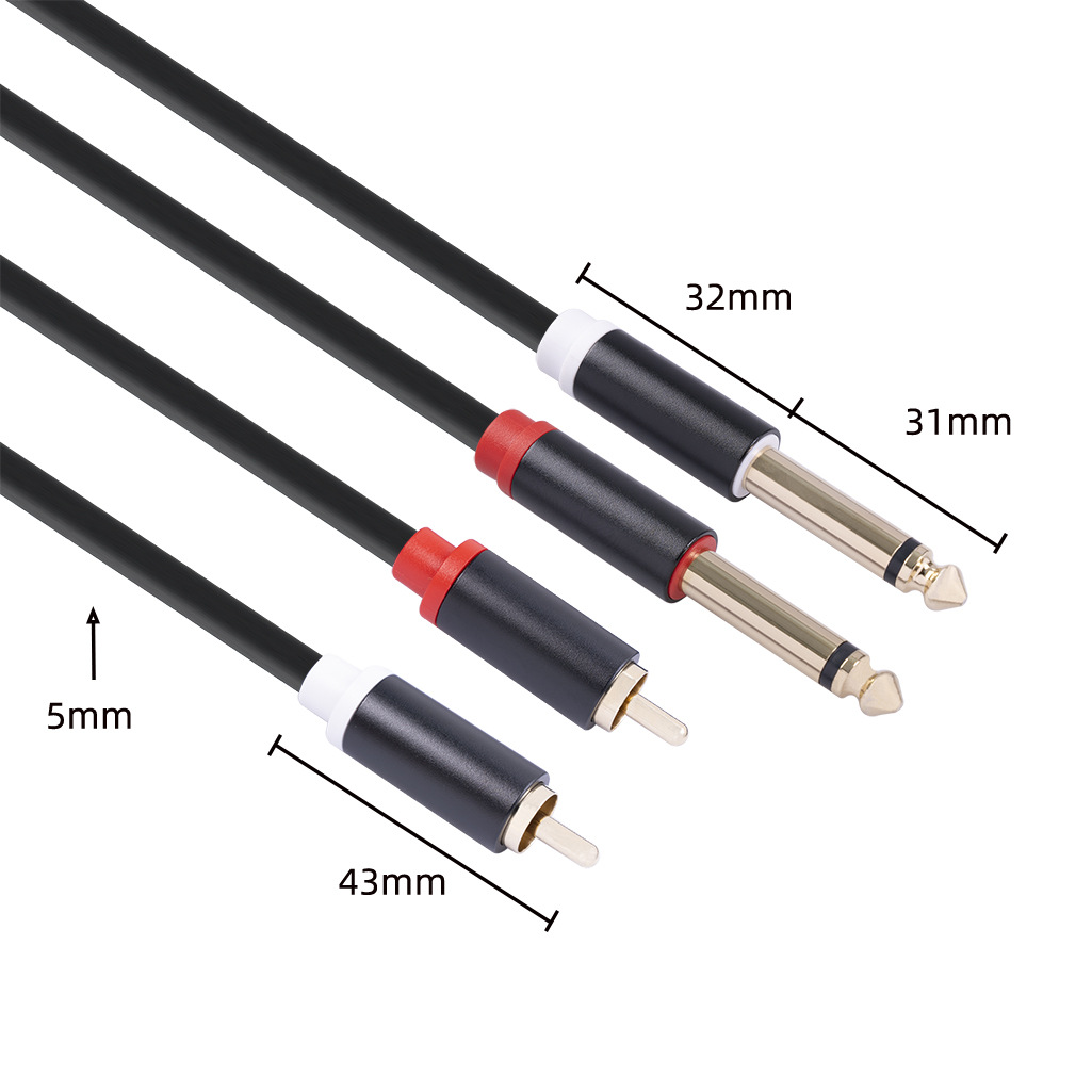 Gold-plated head aluminum alloy shell with shielded cable mixer double Lotus RCA revolution double 6.35 large two-core audio cable
