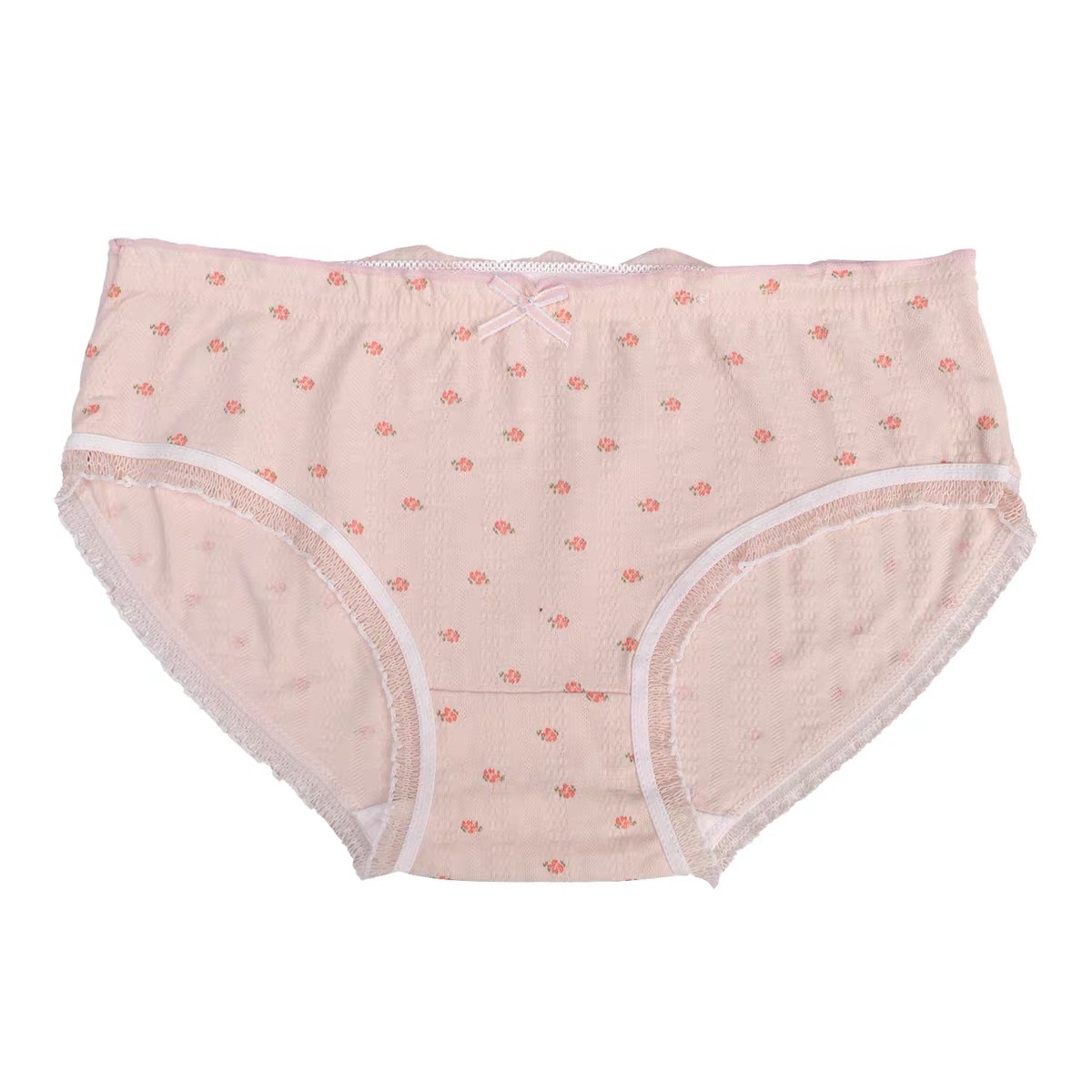 Romantic and gentle French girl underwear women's pure cotton mid-waist solid color floral ear-trimmed lace briefs for women