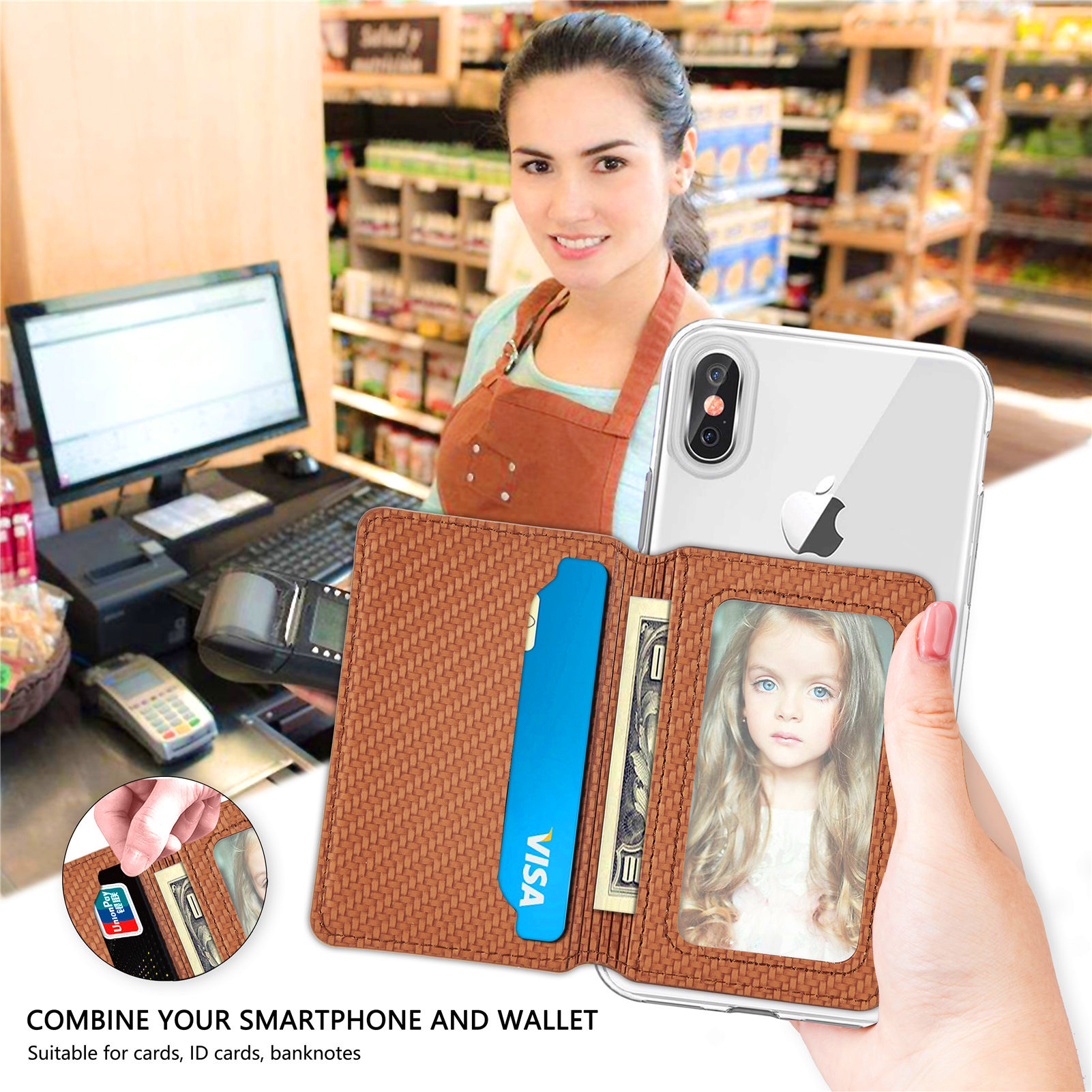 Mobile phone back sticker magnetic card bag fiber pattern card holder multi-function card holder PU leather bracket manufacturers