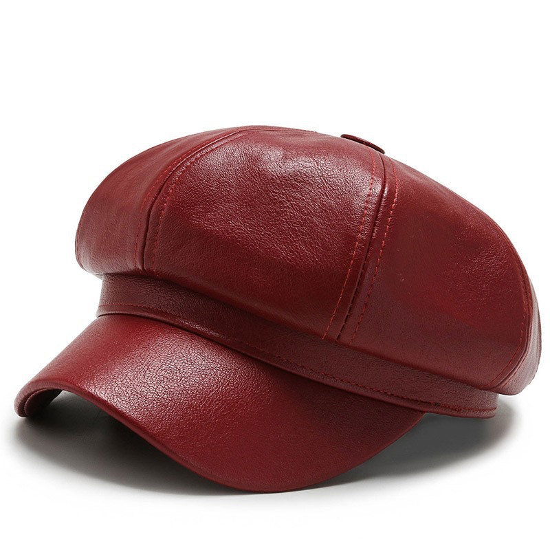 Autumn and winter new Korean style PU leather octagonal hat men's and women's all-match painter hat retro newsboy hat literary painter hat
