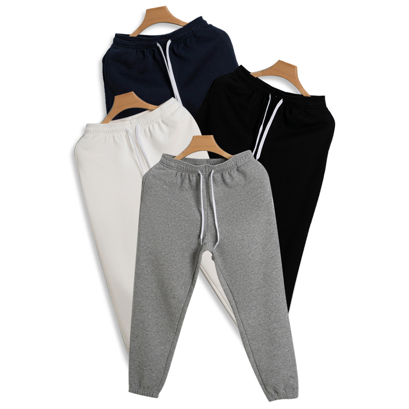 High-end 430g plus velvet padded sports pants men's autumn and winter new loose pants toe cotton casual warm pants women