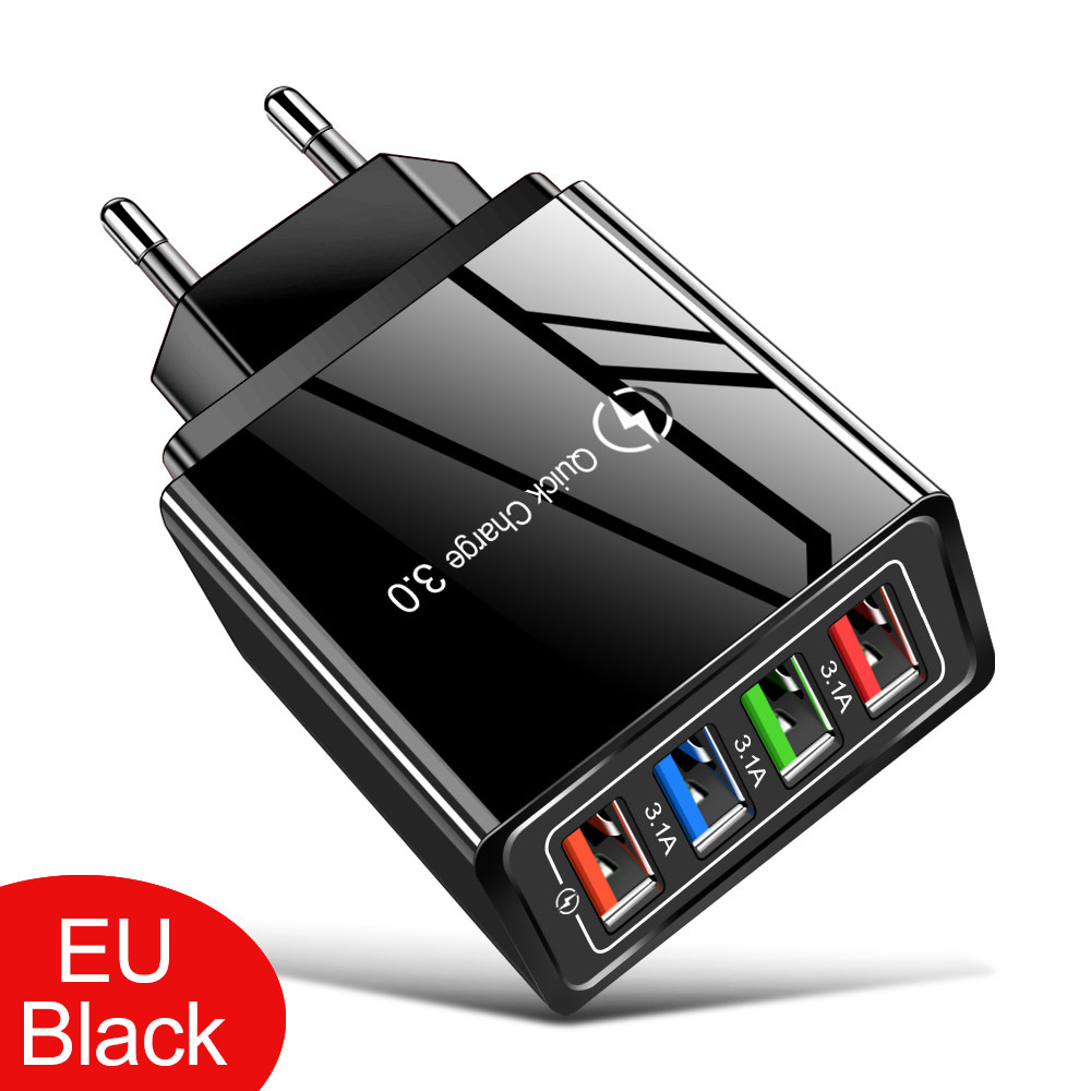 4USB mobile phone charger 3A color charging head LED lamp European regulations US regulations flat cross-border wholesale