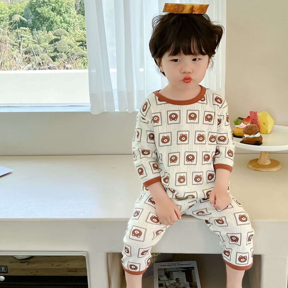 Children's Pajamas Summer Mid-Sleeve Pants for Boys and Girls Pure Cotton Breathing Home Suit ins Baby Air-conditioning Suit Category A
