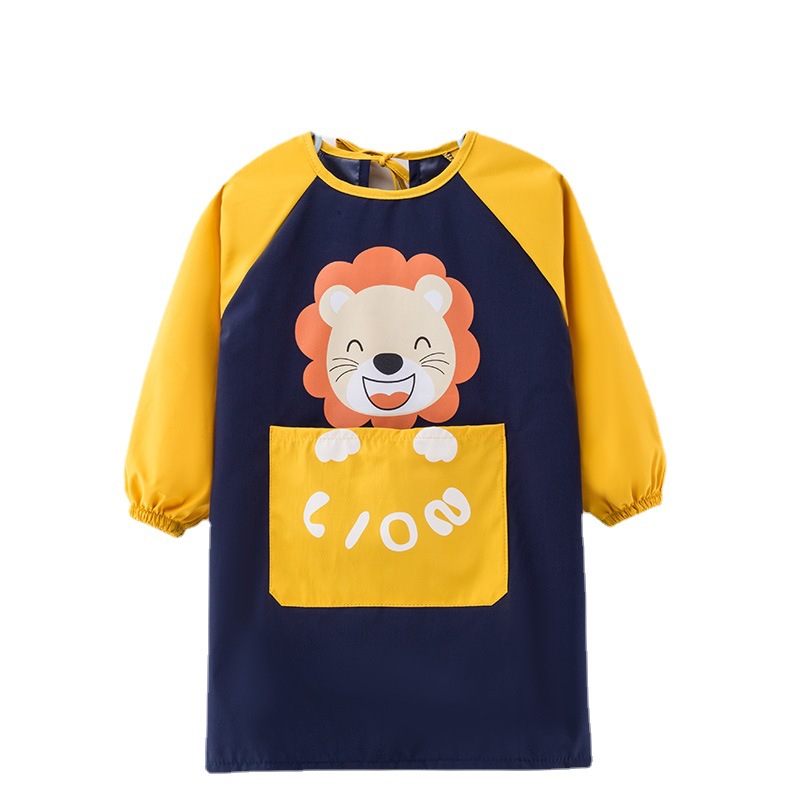 Children's Overalls Spring and Autumn Long Sleeve Printing Waterproof Dirty-proof Baby Eating Bib Baby Meal Pocket Boys and Girls Aprons