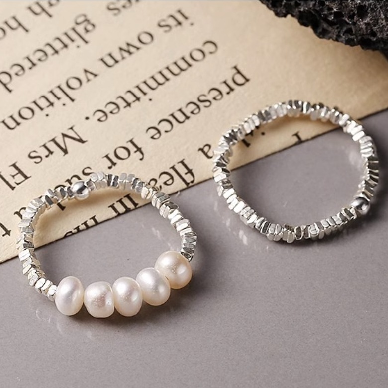 New Style Broken Silver Pearl Ring Women's Niche Design ins Fashionable Sexy Finger Ring Design All-Match Ring