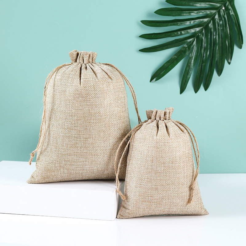 Factory wholesale hemp rope linen bag drawstring jewelry gift packaging bag linen bag storage packaging bag