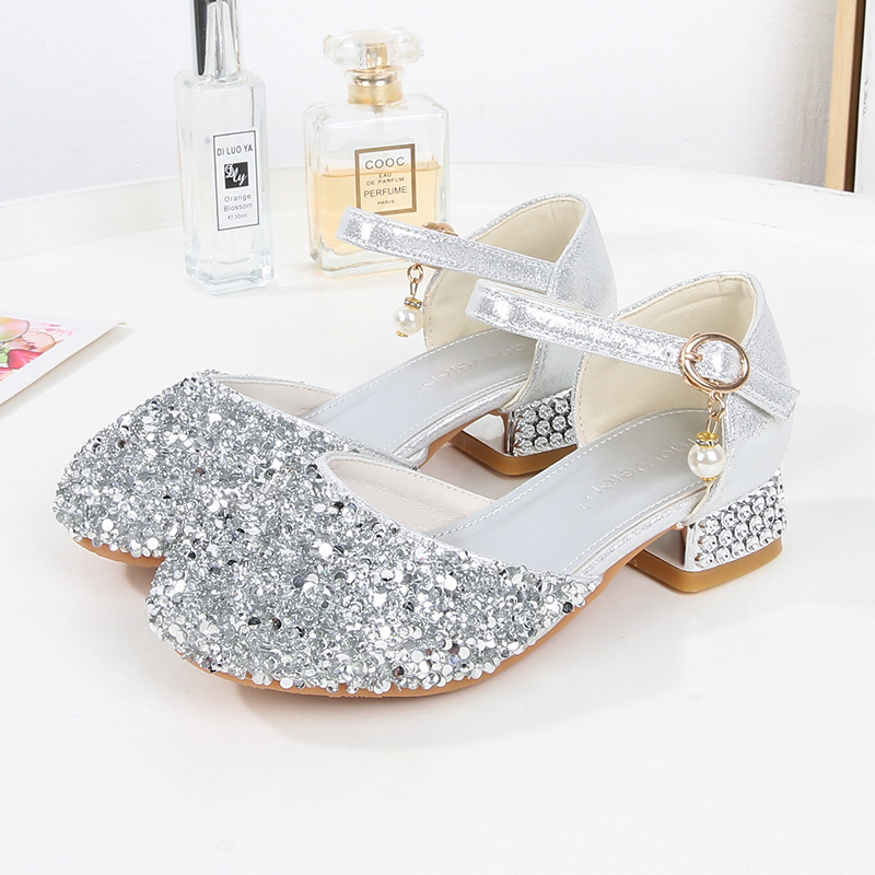 Girls' silver princess shoes children's high heel toe shoes student performance shoes catwalk piano performance shoes summer sandals