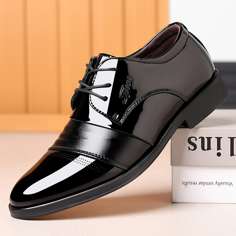 Leather Shoes Men's Summer Business Dress Large Size Black Casual Height Increasing Wedding Suit Breathable British Groom Men's Shoes