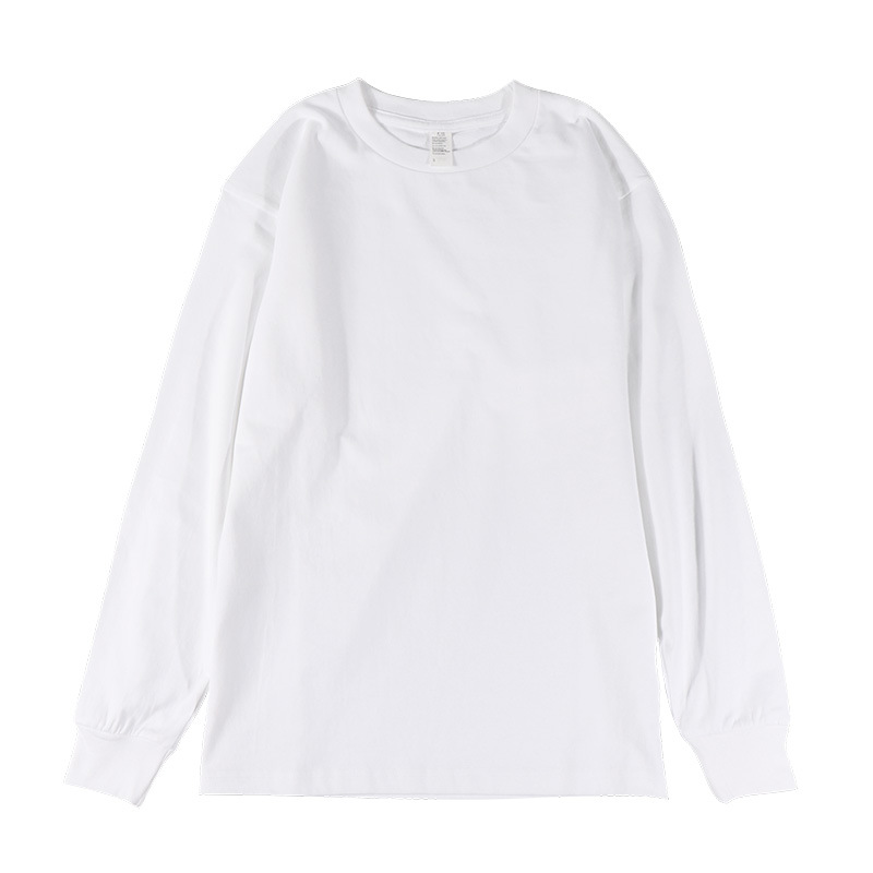 250g Japanese heavy white two needle Cotton solid color men's and women's long sleeve T-shirt loose padded bottoming shirt wholesale