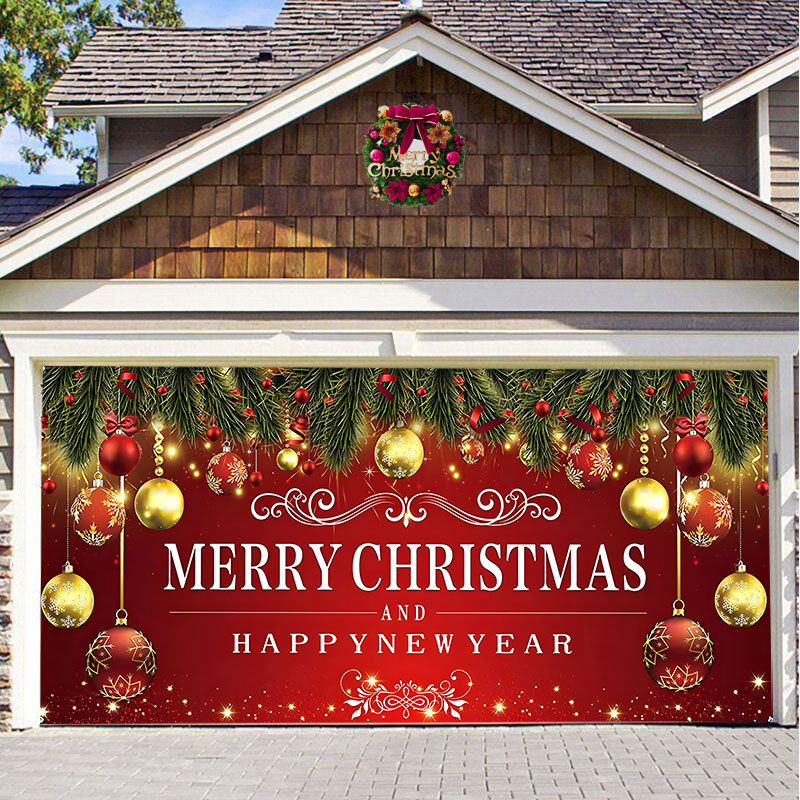 跨境亚马逊圣诞节背景布室外车库门贴挂毯布节日派对装饰搭配挂布