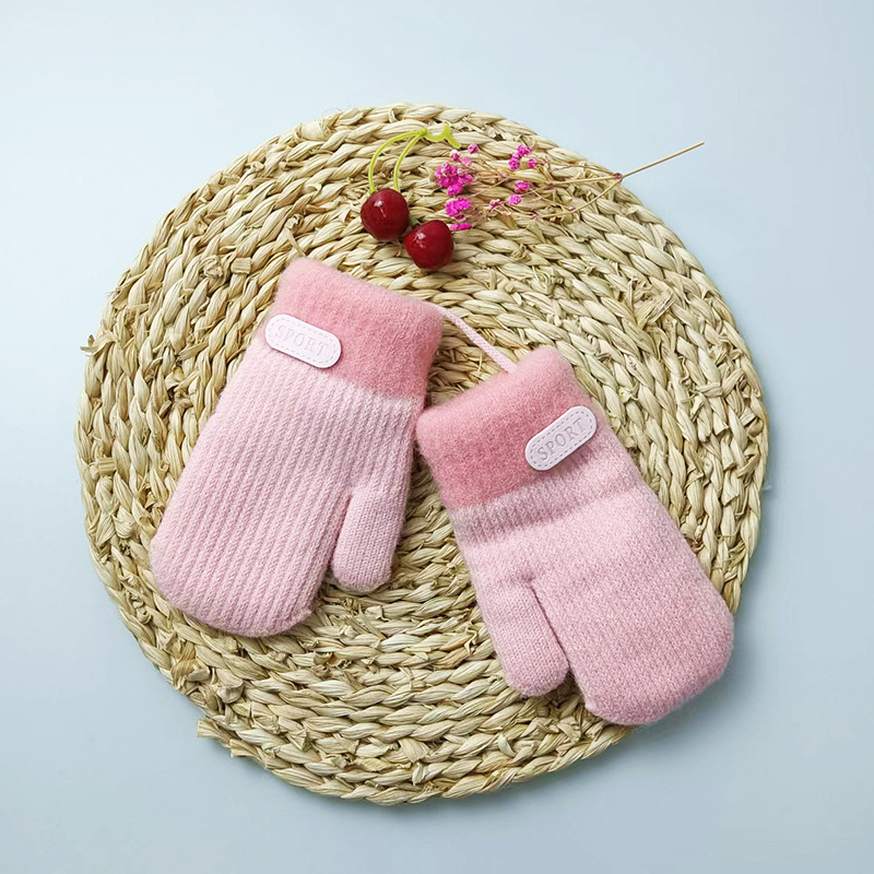 Autumn and Winter Children's Gloves Hanging Neck fleece-lined Thickened 4-7 Years Old Baby Outdoor Cold-proof Warm Knitted Gloves