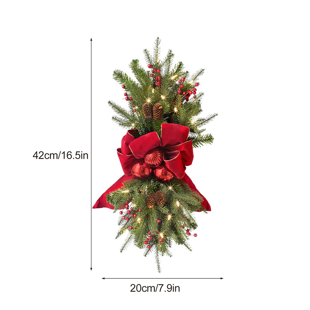 2022 Christmas Swag Flower Ring Wall Door and Window Hanging Berry Pine Cone Bow Hanging Decorations Door Wall Stairs Garland Decoration_voghion.com