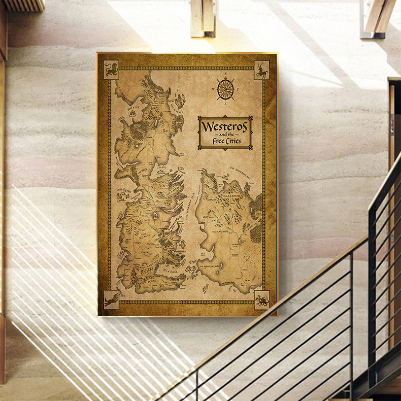 AliExpress Rights Game Poster Spray Painting Retro Style Map Living Room Hanging Painting Internet Cafe Game Hall Decorative Painting