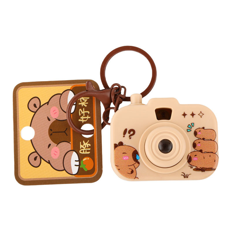 Original Capibala luminous projection camera keychain cute cartoon capybara bag pendant small gift