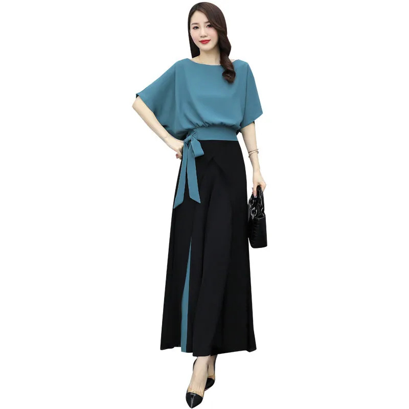 Wide Leg Pants Set Women's 2024 Summer New Style Elegant Goddess Style Fashionable Staggingy Western Style Slim Two-piece Set