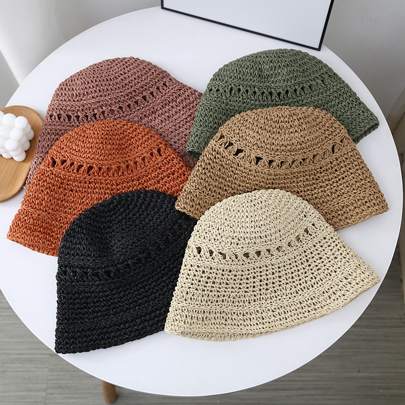 Summer Japanese style bucket hat Korean style trendy small brim straw hat all-match Japanese style woven fisherman hat beach sun protection hat for women