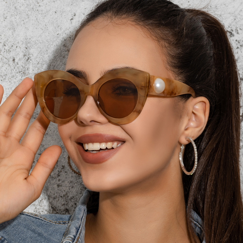 New Fashion Cat's Eye Large Frame Sunglasses Internet Celebrity Street Shooting Candy Color Pearl Glasses Women's Trendy Sunglasses s21223