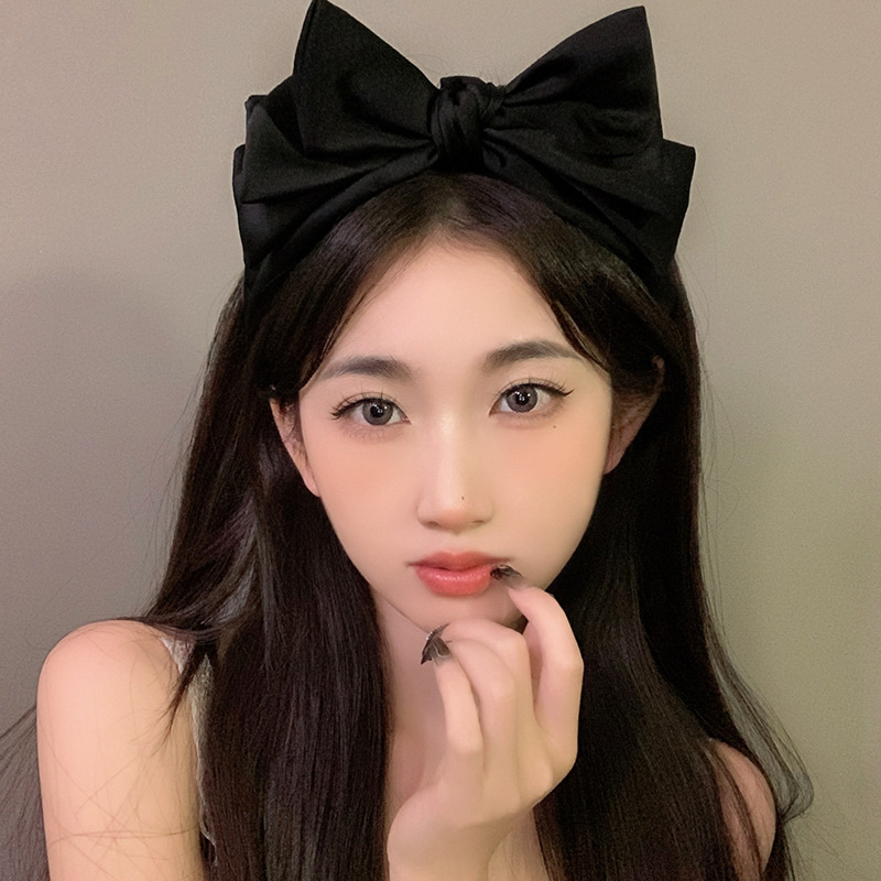2023 spring black oversized bow headband female high cranial top face small net red headband headwear hairpin wholesale