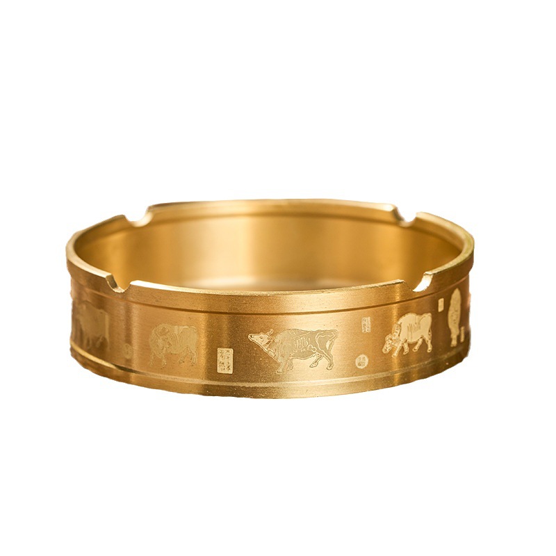 Pure Brass Ashtray Home Living Room Hotel Desk High-end Copper Home Decoration Baifu Crafts Ornaments