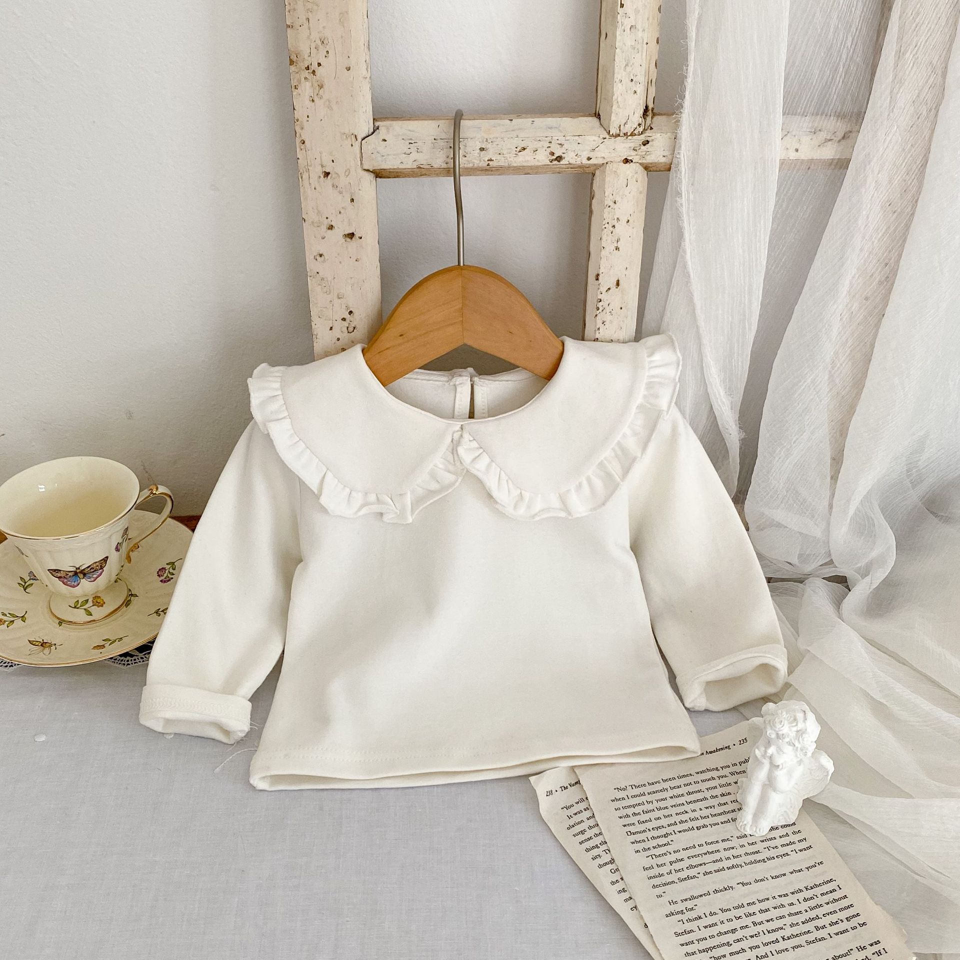 2023 spring and autumn clothing infant children's T-shirt doll collar long sleeve bottoming shirt versatile long sleeve T-shirt top