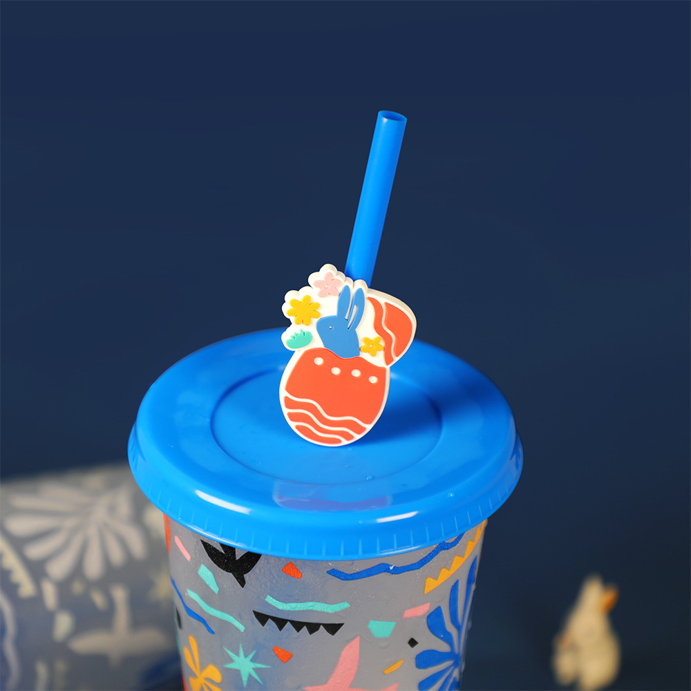 2023 New Easter Color Changing Straw Cup Pp Cup High-Looking Rabbit Pattern Color Changing Cup Customization