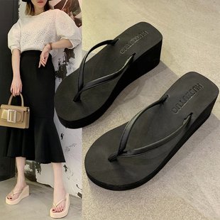 High Heel Slippers Women Summer Thick Sole Flip Flops Wholesale Beach Shoes Wedge Heel Flip Flops Sandals Platform Shoes Candy Color