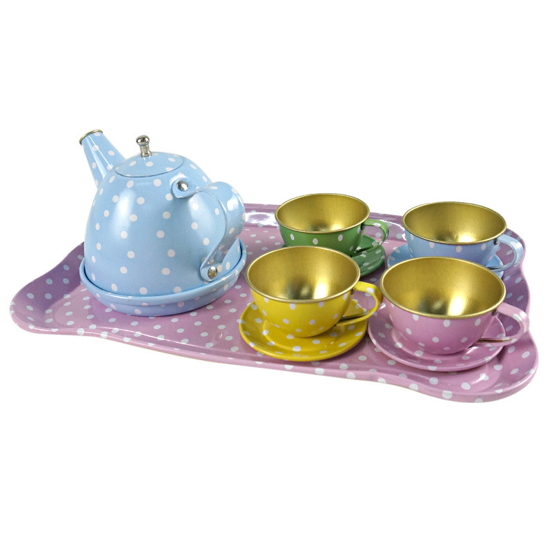 Cross-border simulation children's tinplate tea set toy play house teapot suit kindergarten girls' game props