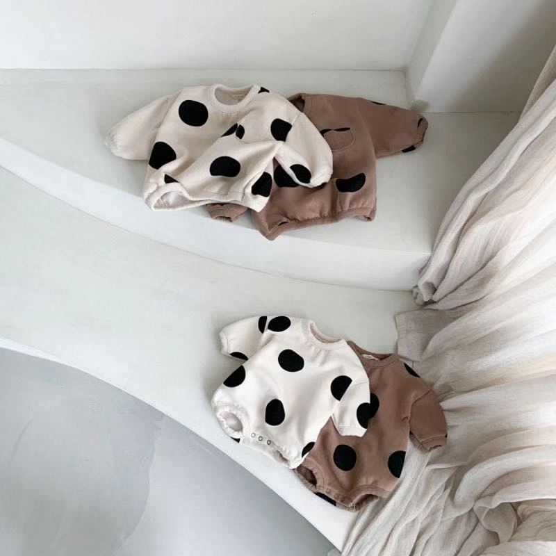 INS Spring and Autumn Baby Big Round Dot Wrap Fart Hare Clothes for Boys and Girls Baby Wave Dot Long Sleeve Climbing Suit