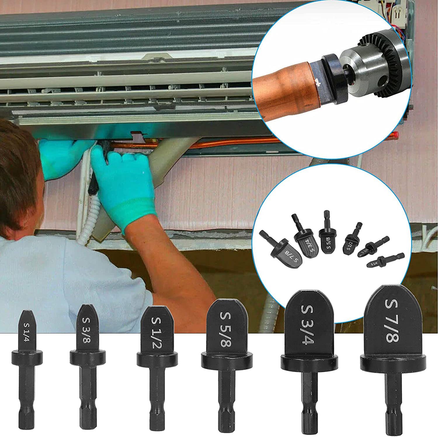 Copper tube expander 6pc electric tube expander hexagonal handle 5pc inch copper tube flare air conditioner copper tube reaming