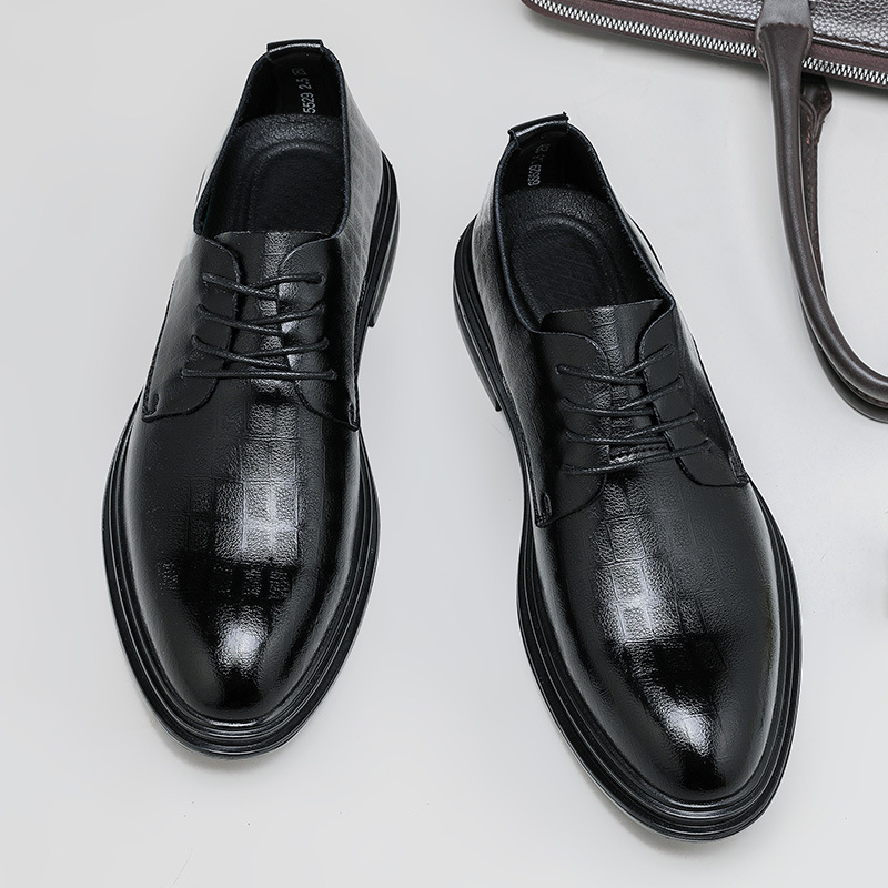 Trendy Business Dress Men's Leather Shoes Men's Shoes Autumn and Winter fleece-lined Cotton Leather Shoes Youth Korean British Black Wedding Shoes