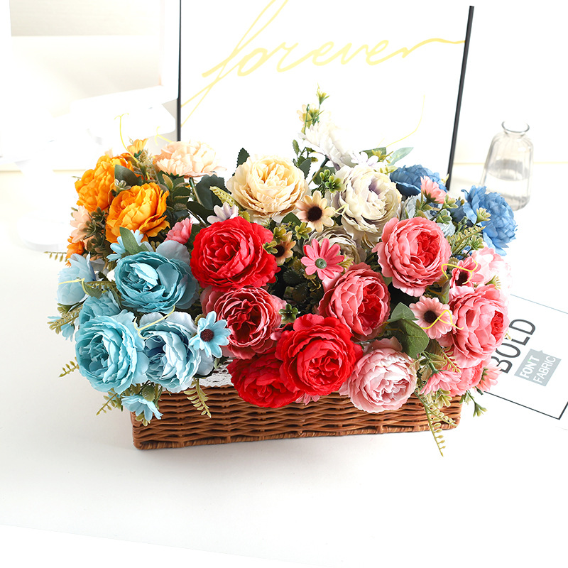 Imitation flower European peony flower fake flower small daisy home living room decoration wedding factory wholesale photography
