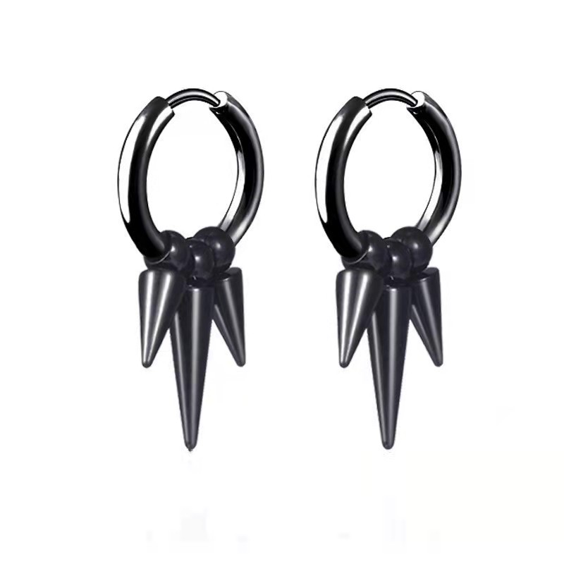 Non-pierced earrings stainless steel tassel earrings titanium steel 3 pointed cone single pointed earrings male piercing earrings