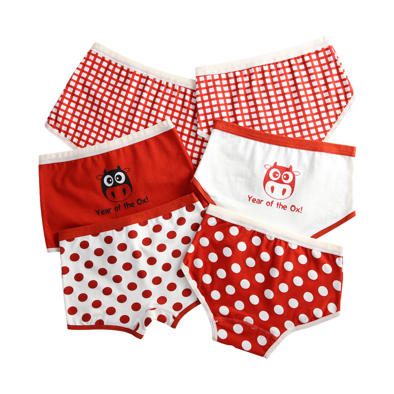 Korean Style Children's Underwear Women's Three and Four Corner Cotton Cartoon Medium and Big Children's Cotton Girls' Shorts Boxer Baby Little Girl
