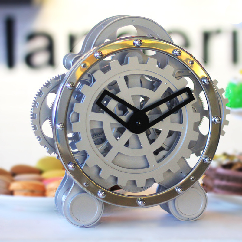 Miaoke living room clock European-style desk clock double-foot gear rotating clock creative clock clock stainless steel decorative Watch cross-border