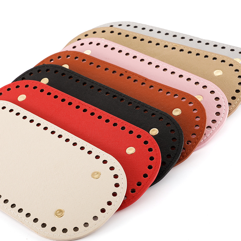 Wholesale diy hand woven bag 22*10cm 52 hole oval bottom accessories pu cross pattern