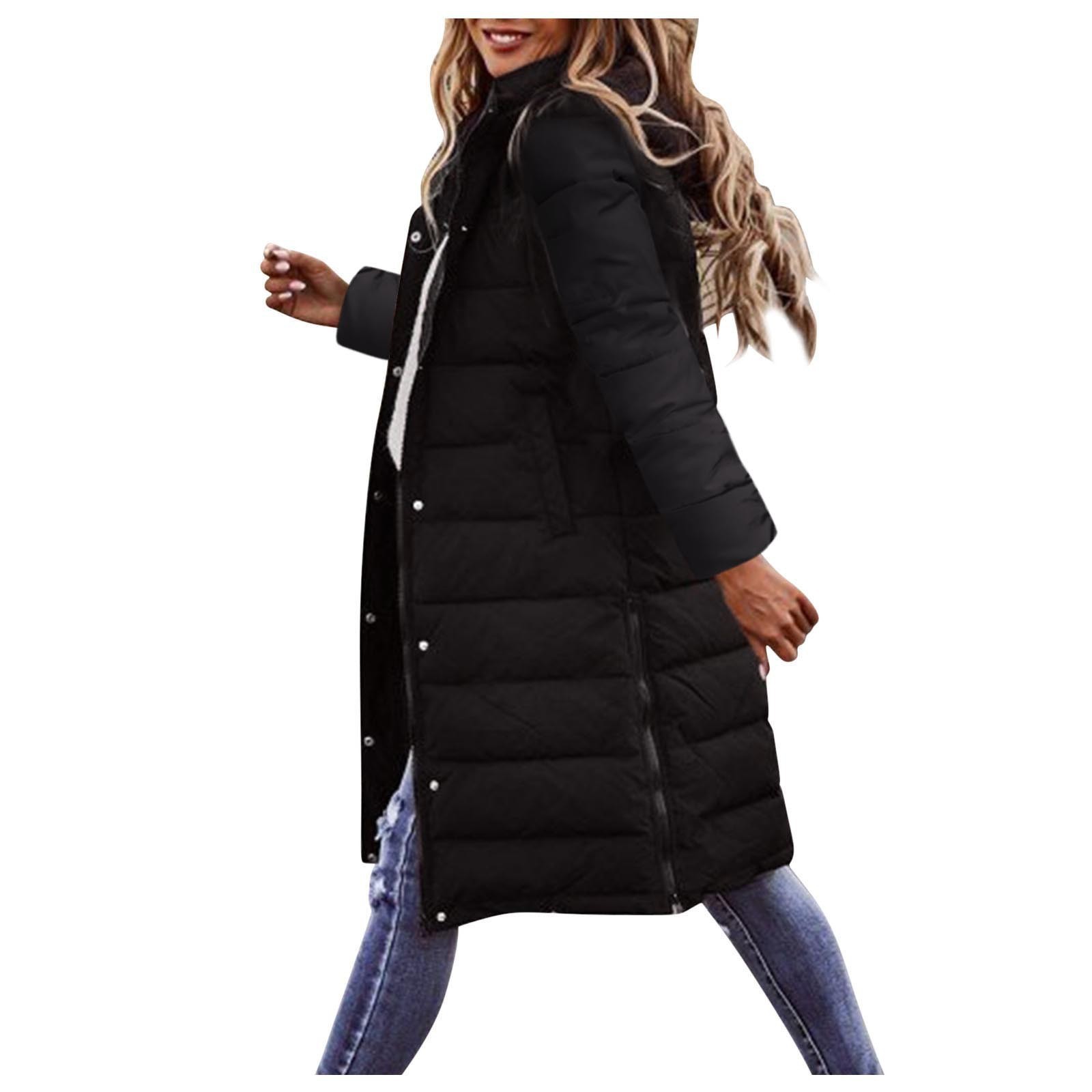 2023 cross-border supply European and American solid color hooded single-breasted mid-length cotton-padded jacket long sleeve slim temperament cardigan jacket