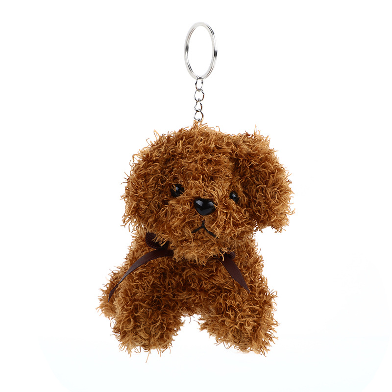 Cute Bow Tie Long Hair Standing Dog Doll Cartoon Plush Toy Children's School Bag Pendant Girls Bag Keychain