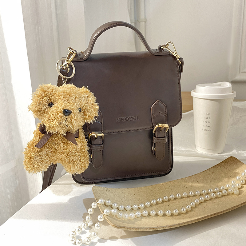 Cute Bow Tie Long Hair Standing Dog Doll Cartoon Plush Toy Children's School Bag Pendant Girls Bag Keychain