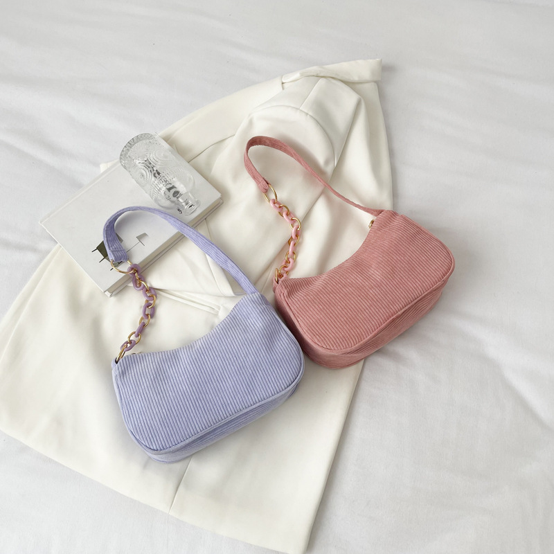 Corduroy solid color underarm bag 2024 Korean version of simple literary dumpling bag foreign trade explosions women's bag a generation of hair